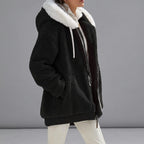 Women's Black Hooded Fleece Winter Jacket with Full-Zip Front