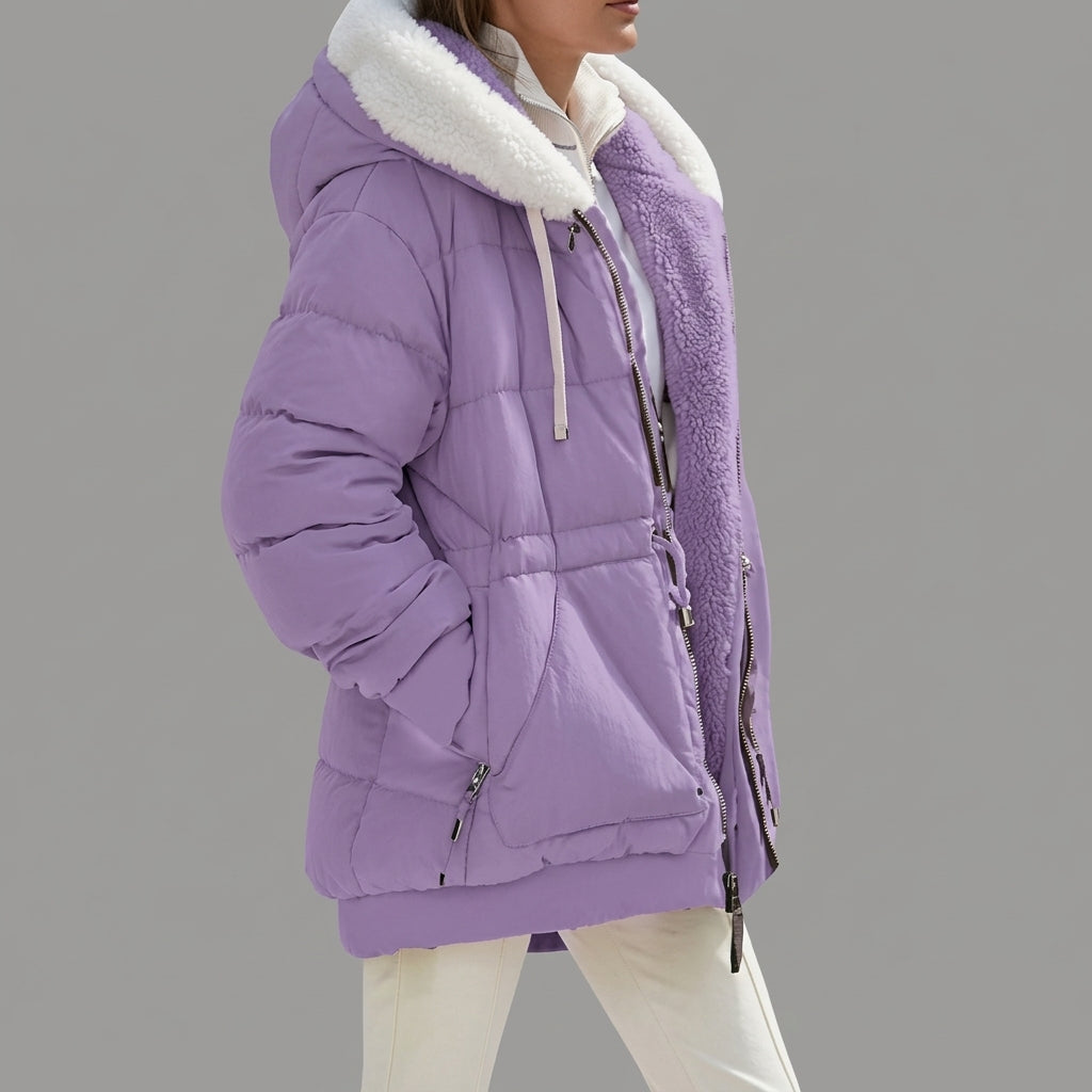 Women's Purple Hooded Fleece Winter Jacket with Full-Zip Front
