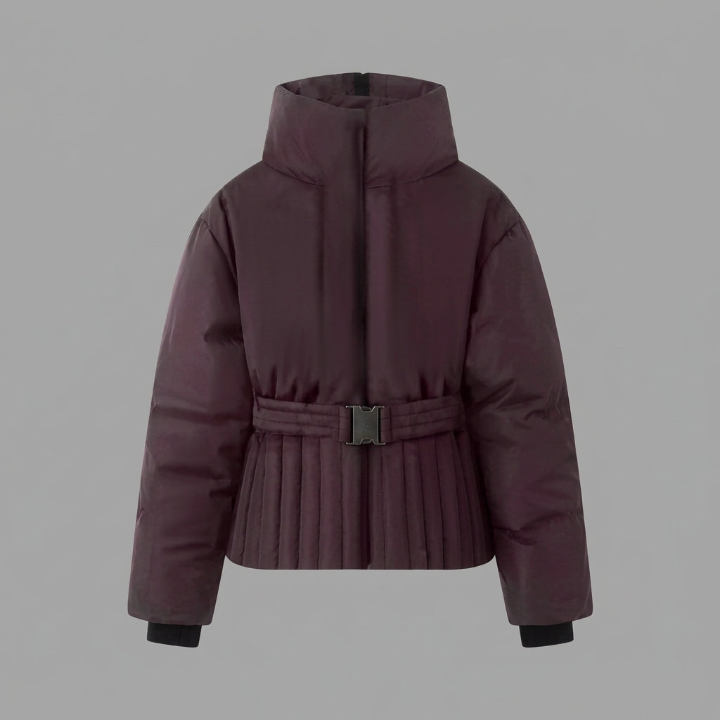 Women's Dark Maroon Hooded Padded Winter Jacket with Zipper Front