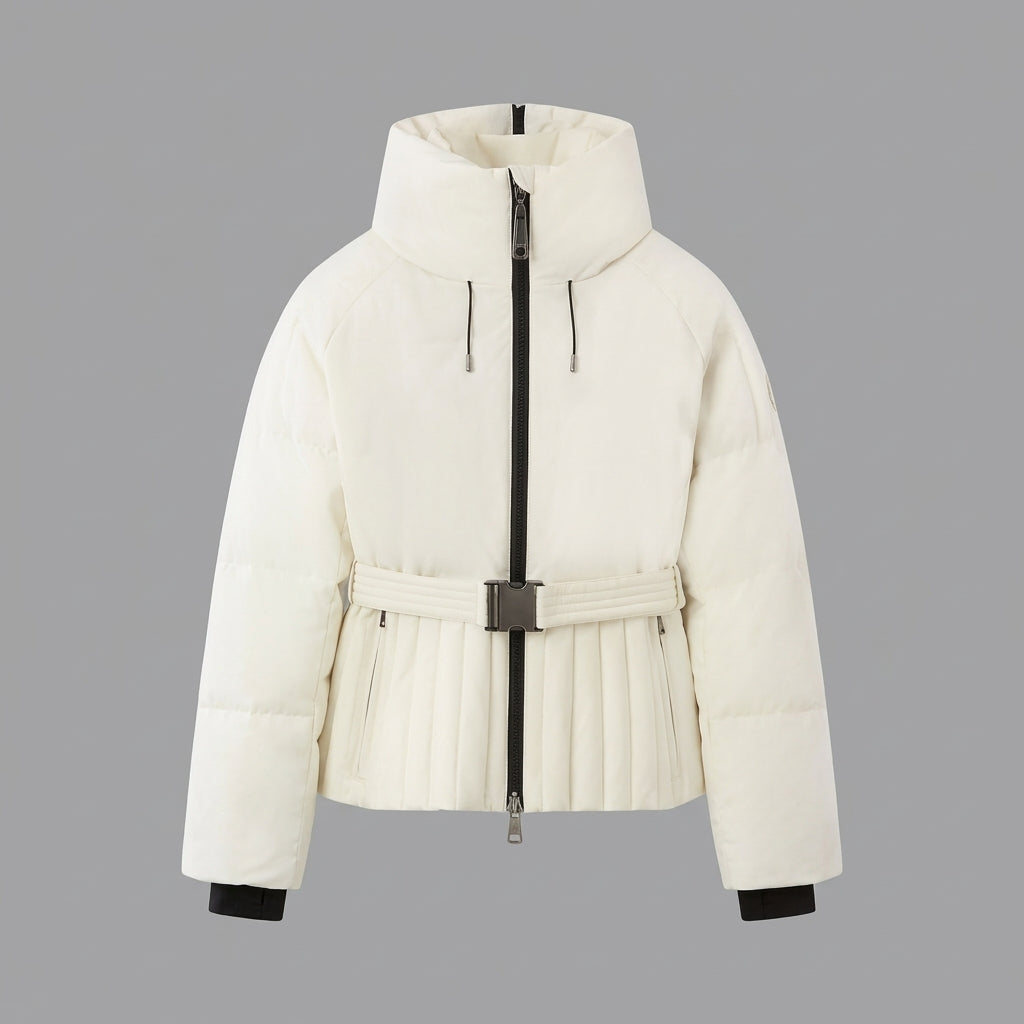 Women's White Hooded Padded Winter Jacket with Zipper Front