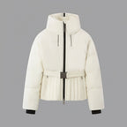 Women's White Hooded Padded Winter Jacket with Zipper Front