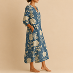 Indra Floral Print Lightweight Linen Midi Dress - Side View - Designed by Bella Hudson