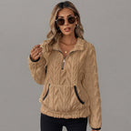 Beige fleece pullover featuring a half-zip neckline, shown from the front.