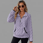 Front view of the Ingrid Pullover Fleece Half-Zip in purple.