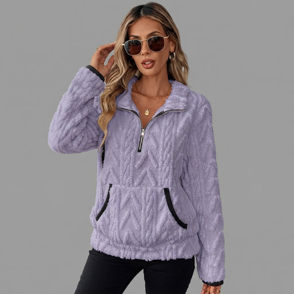 Front view of the Ingrid Pullover Fleece Half-Zip in purple.