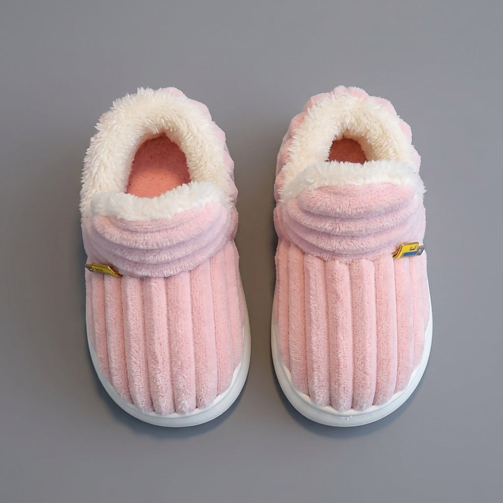 Pink Kids Cozy Fuzzy Slippers – Warm Non-Slip Winter House Shoes