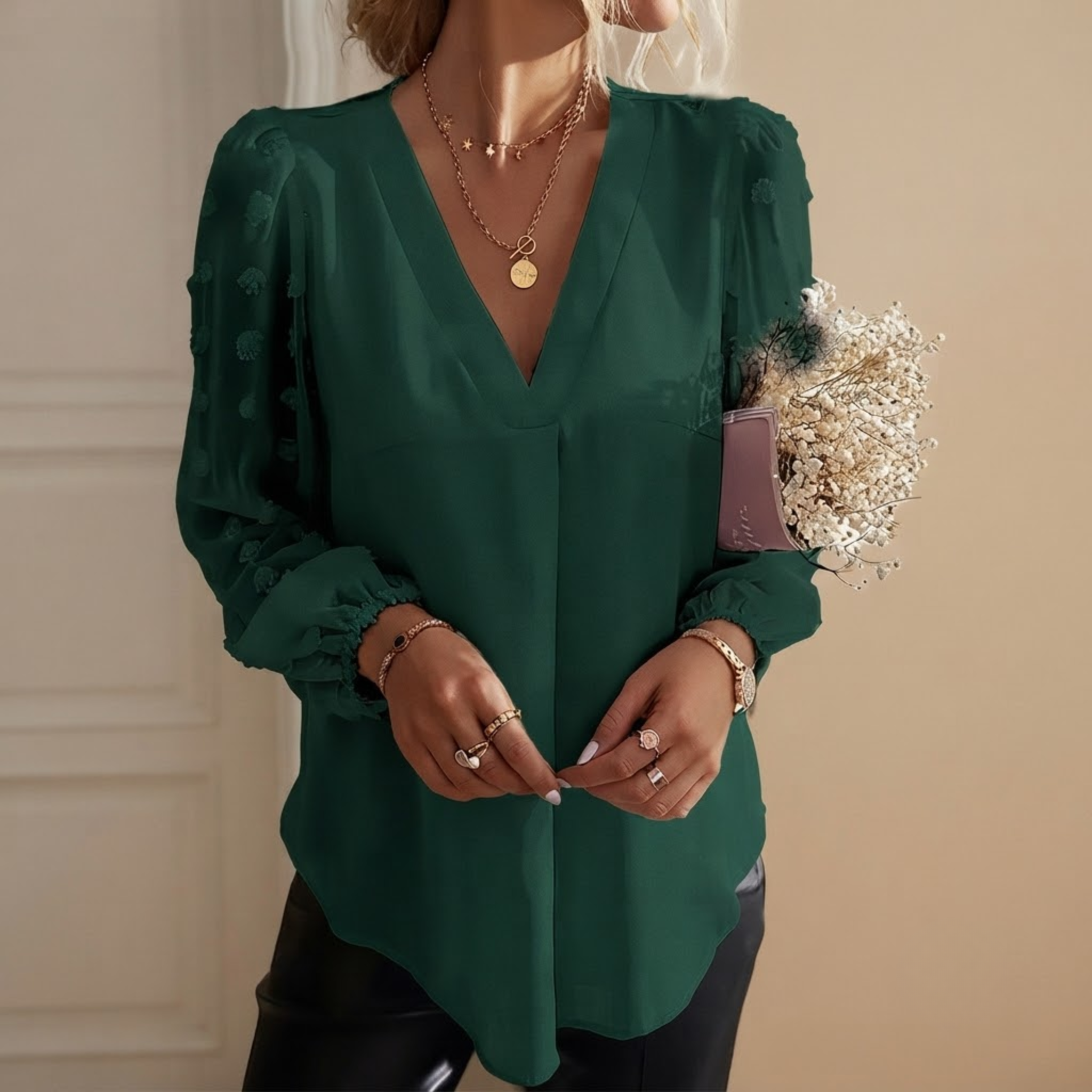 Lightweight Fashion Blouse Green Front View