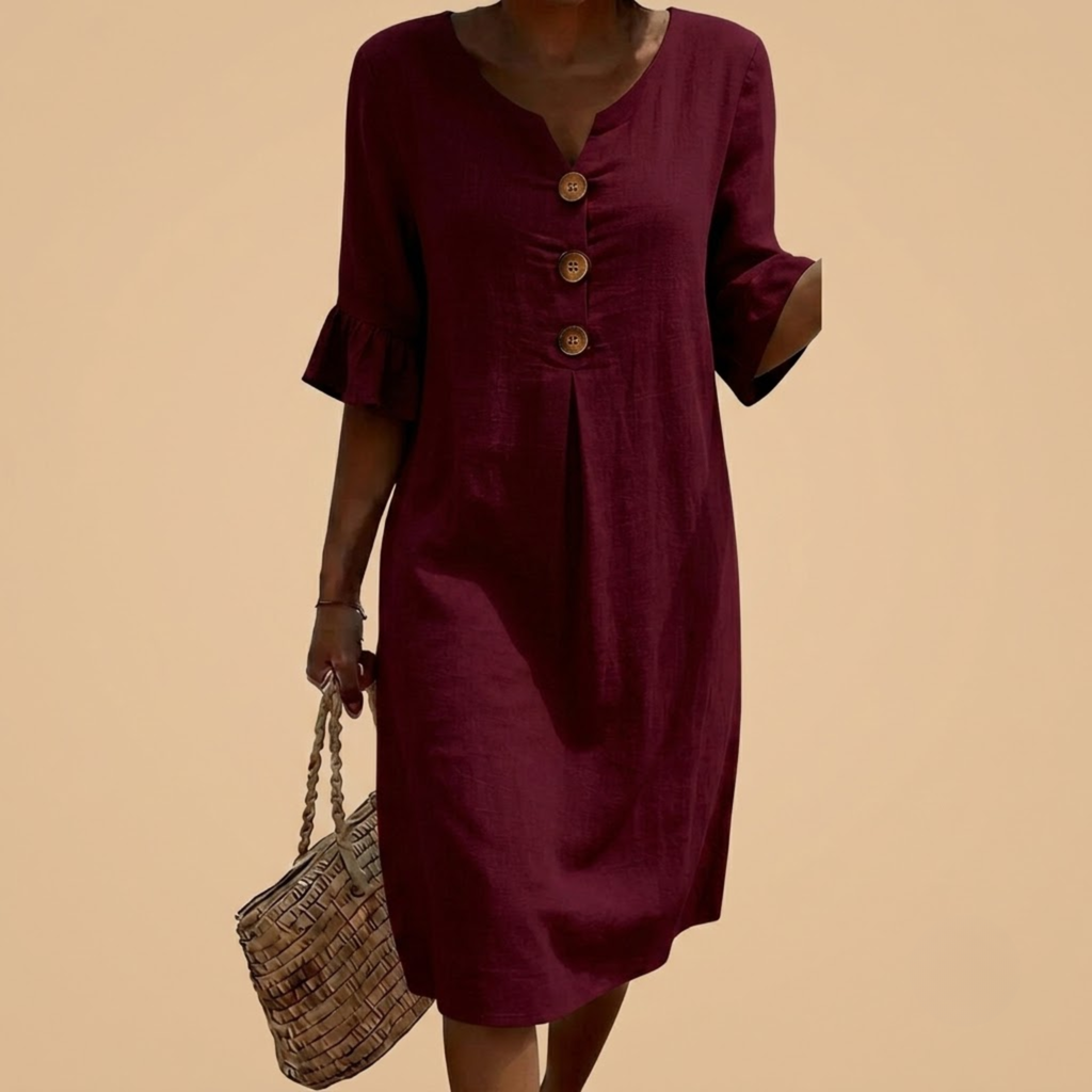 Lightweight Midi Dress Maroon Front View
