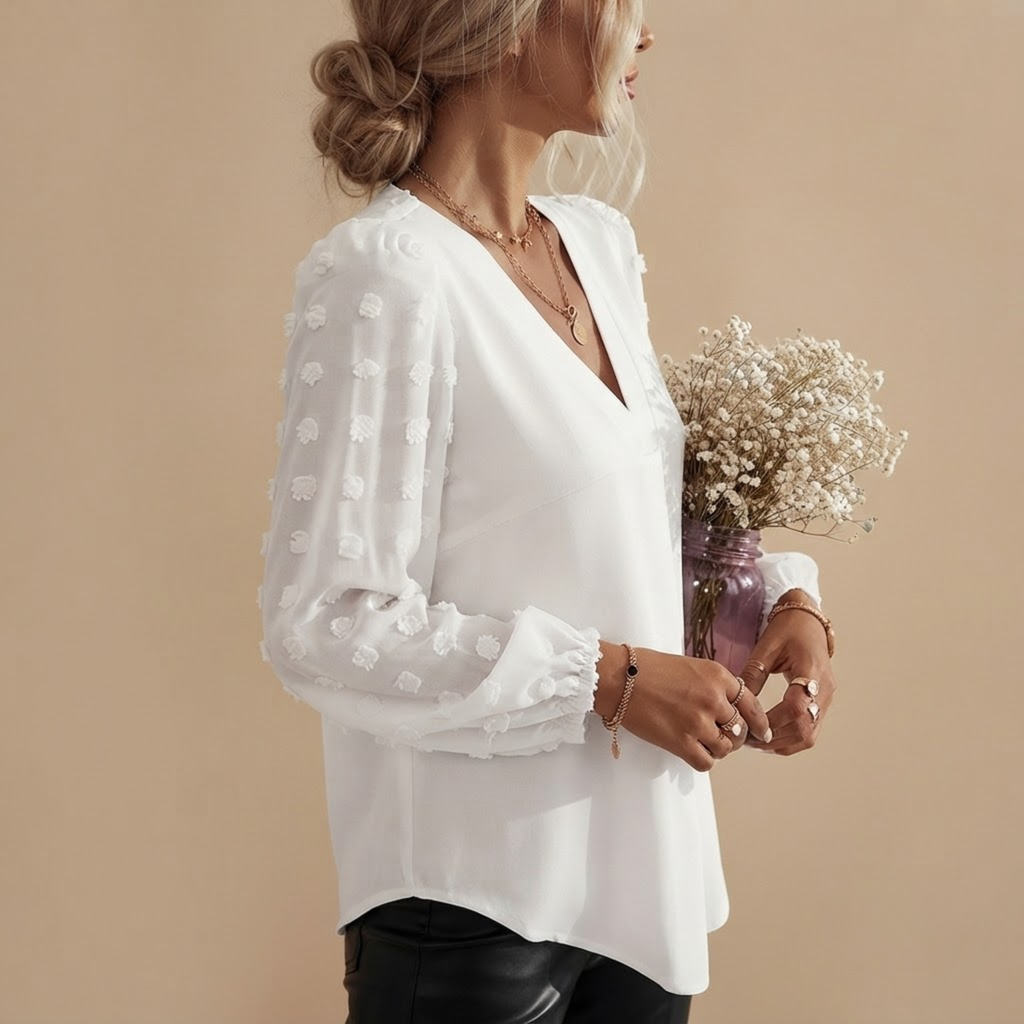 Long Sleeve Swiss Dot Top White Side View