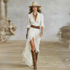Coleen Maxi Dress Boho Button-Down Ruched