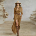 Coleen Maxi Dress Boho Button-Down Ruched