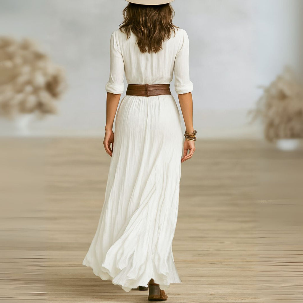 Coleen Maxi Dress Boho Button-Down Ruched