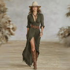 Coleen Maxi Dress Boho Button-Down Ruched