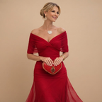 Odalys Evening Maxi Dress Wrapped V-Neck in Red shown in front view with elegant maxi silhouette and wrapped V-neckline.