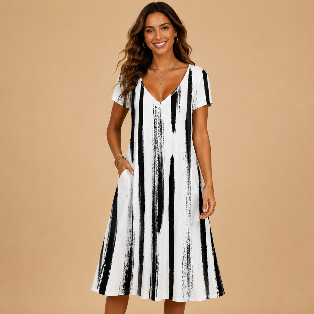 Ottilie A-Line Dress Floral-Print V-Neck Short-Sleeve