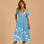 Ottilie A-Line Dress Floral-Print V-Neck Short-Sleeve