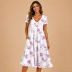 Ottilie A-Line Dress Floral-Print V-Neck Short-Sleeve