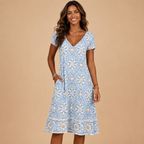 Ottilie A-Line Dress Floral-Print V-Neck Short-Sleeve