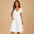 Ottilie A-Line Dress Floral-Print V-Neck Short-Sleeve