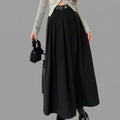 Pleated Midi Skirt for Women – Solid Color A-Line Long Skirt