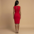 Ruched_V_Neck_Midi_Dress_Red_Backsideview