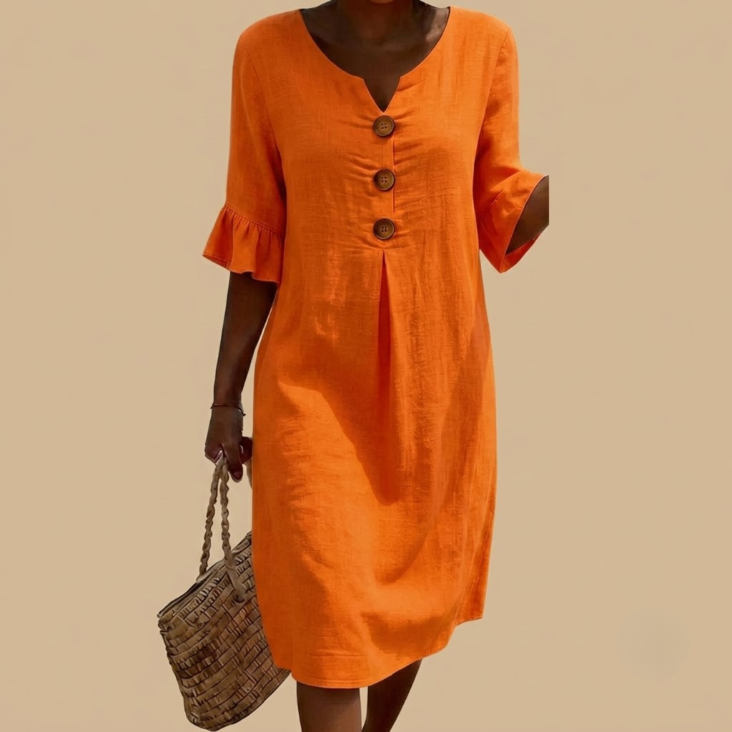 Ruffle Sleeve Midi Dress Orange Front View