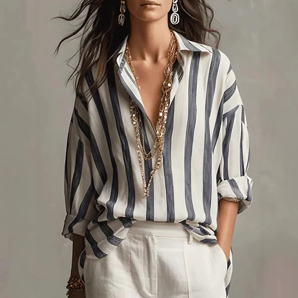 Amaris Linen Shirt Striped Turn-Down Collar