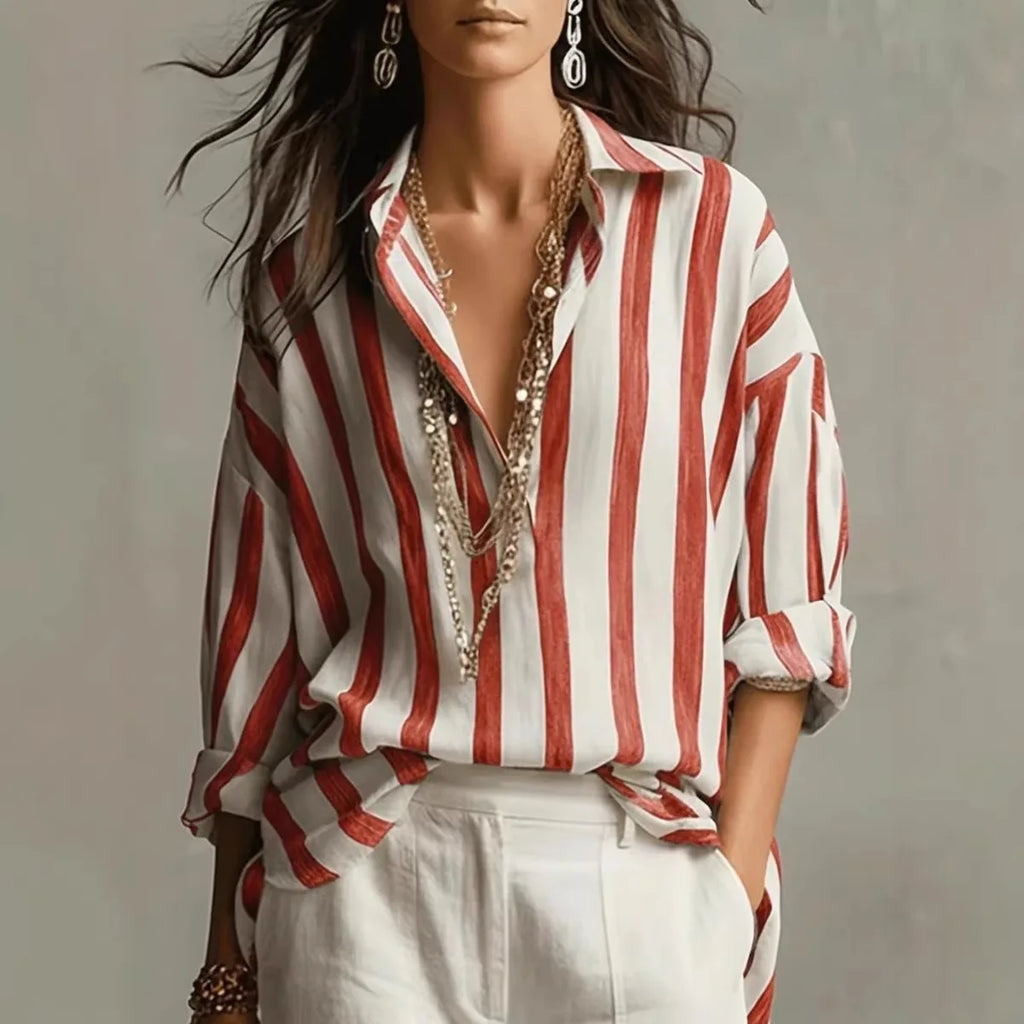 Amaris Linen Shirt Striped Turn-Down Collar