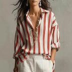 Amaris Linen Shirt Striped Turn-Down Collar