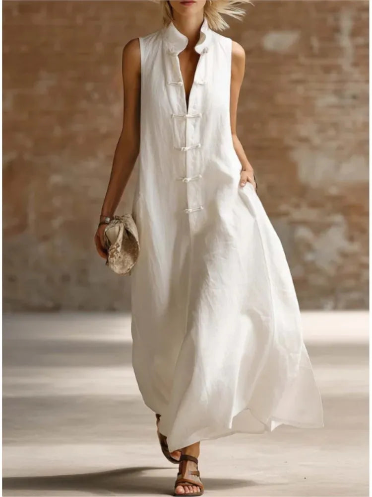 Savrani Maxi Dress Lightweight Frog-Button Pocket