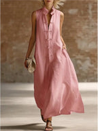 Savrani Maxi Dress Lightweight Frog-Button Pocket