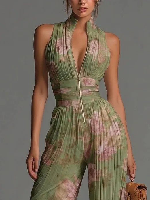 Cassidy Jumpsuit Pleated Halter Wide-Leg
