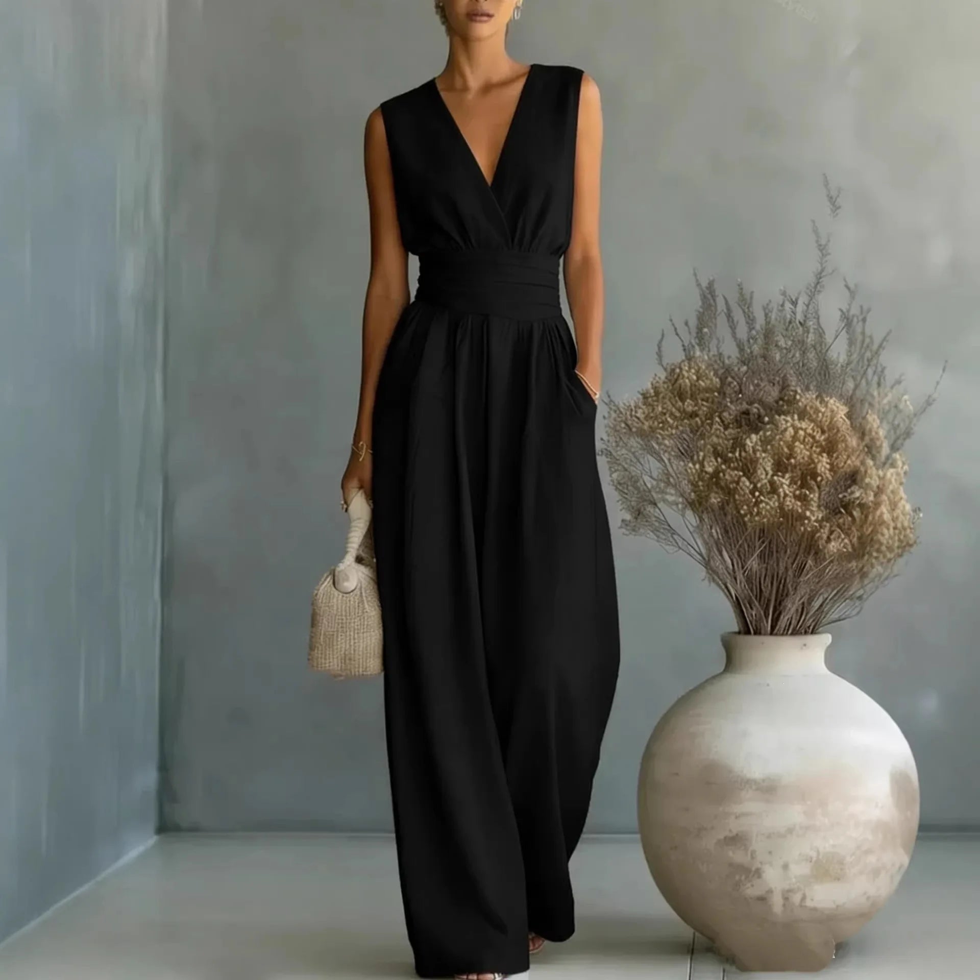 Lily Jumpsuit V-Neck Sleeveless Wide-Leg