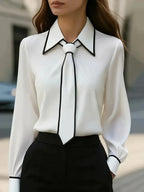 Charlotte Collared Blouse Contrast Trim Tie Detail Long Sleeves