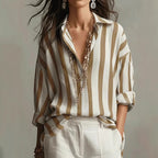 Amaris Linen Shirt Striped Turn-Down Collar