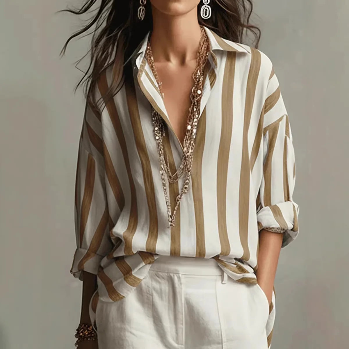 Amaris Linen Shirt Striped Turn-Down Collar
