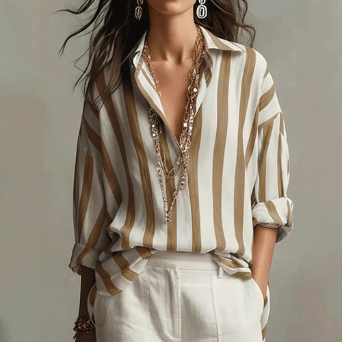 Amaris Linen Shirt Striped Turn-Down Collar