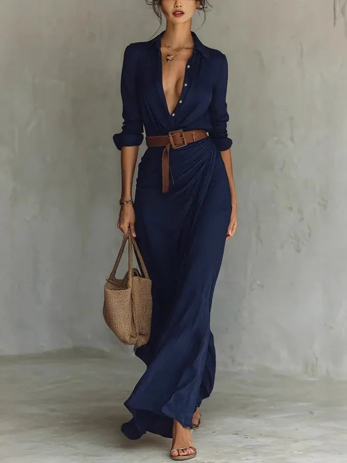 Perla Maxi Dress Wrap V-Neck Belted