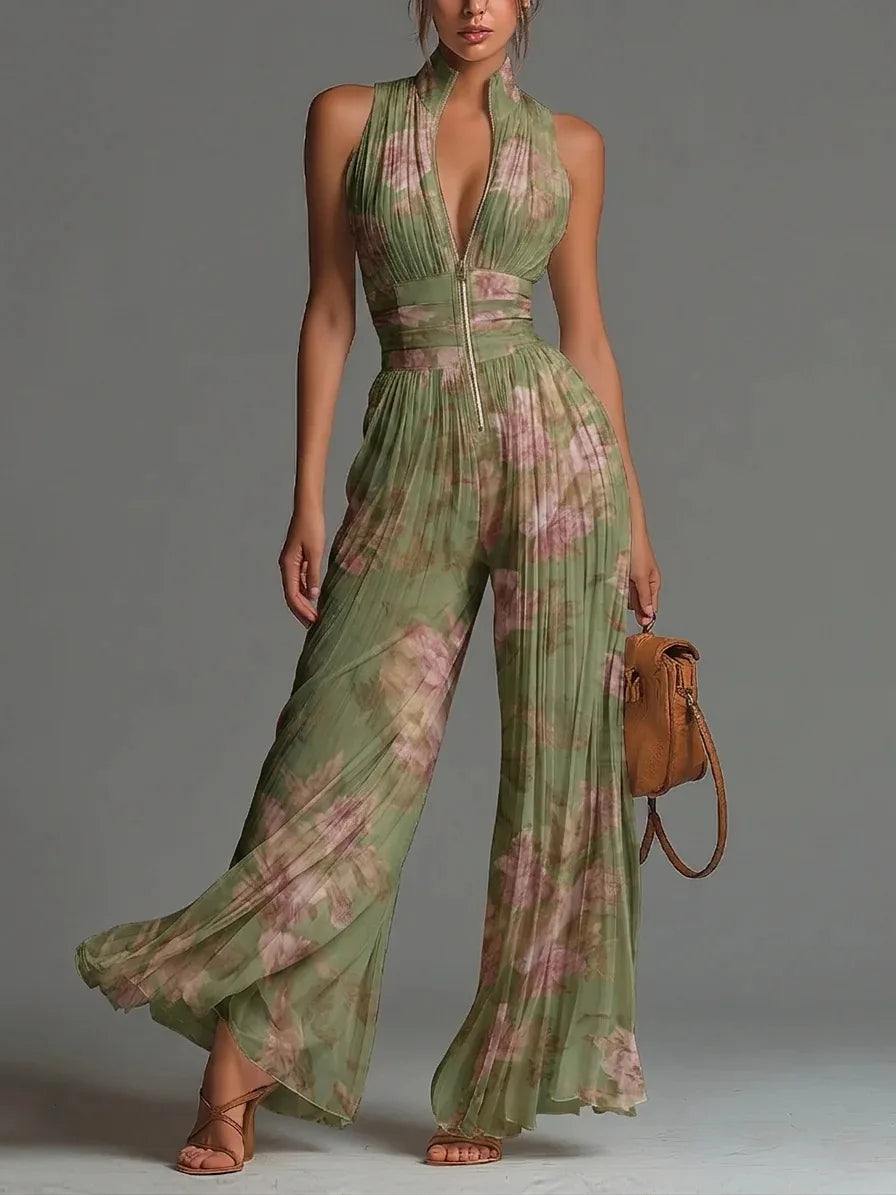 Cassidy Jumpsuit Pleated Halter Wide-Leg
