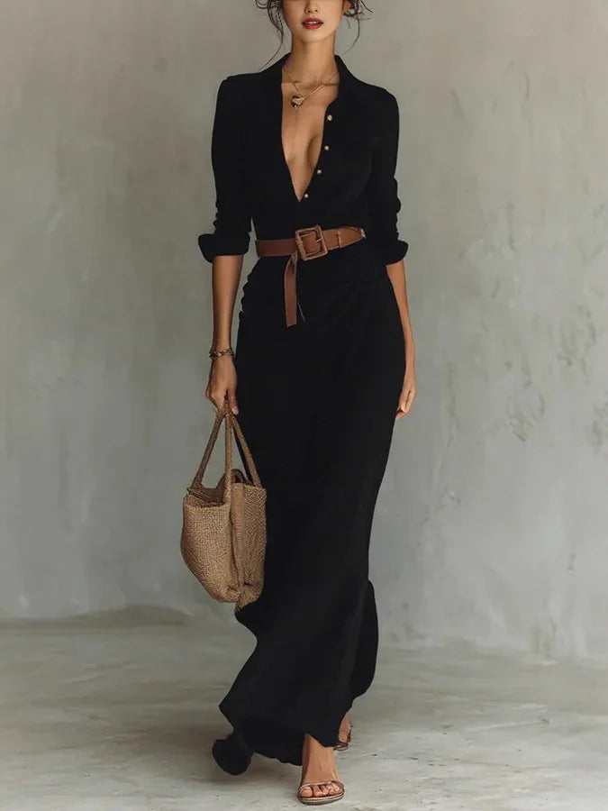 Perla Maxi Dress Wrap V-Neck Belted