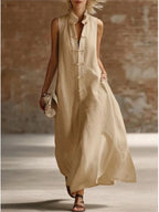 Savrani Maxi Dress Lightweight Frog-Button Pocket