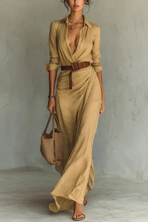 Perla Maxi Dress Wrap V-Neck Belted