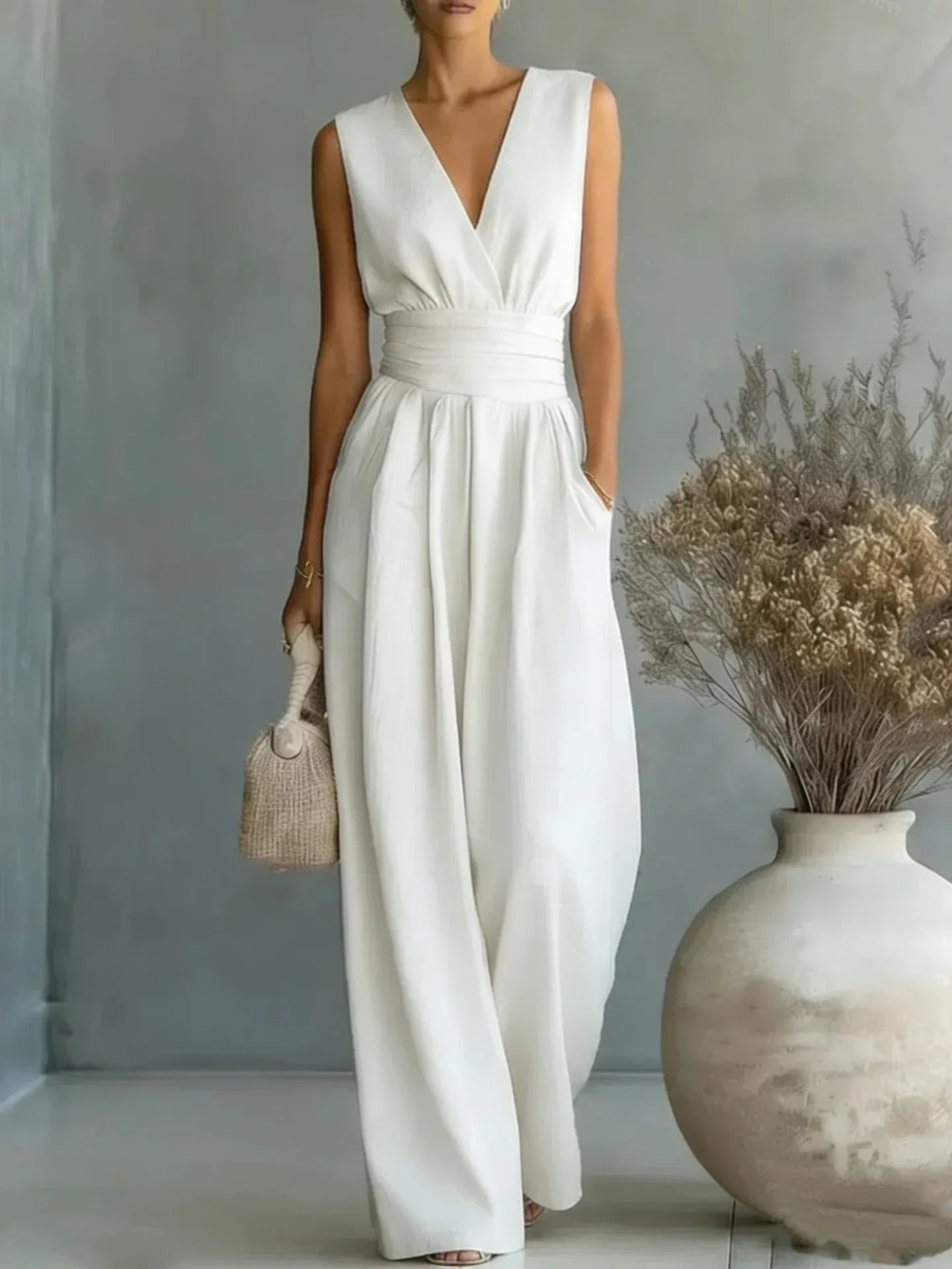 Lily Jumpsuit V-Neck Sleeveless Wide-Leg