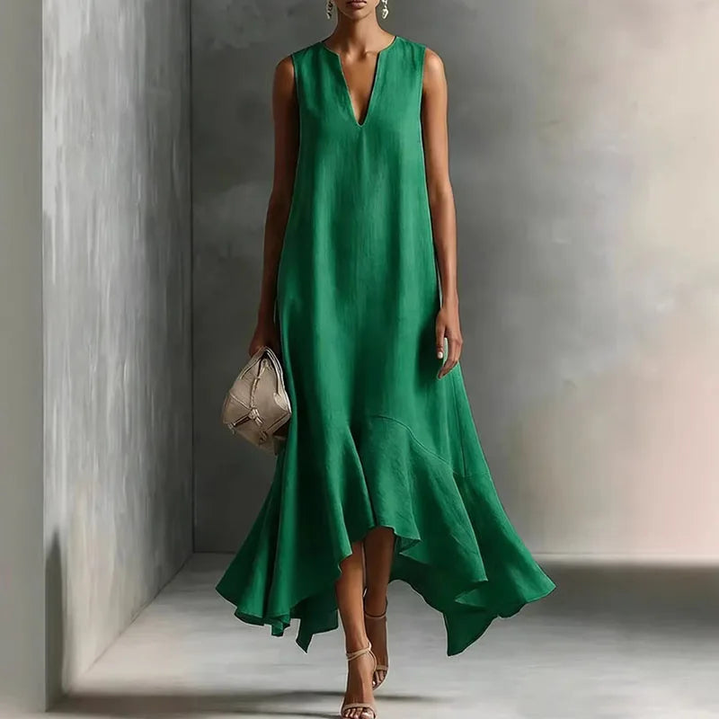 Andrea Sundress V-Neck Flowy Ruffle-Hem