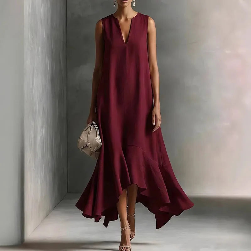 Andrea Sundress V-Neck Flowy Ruffle-Hem