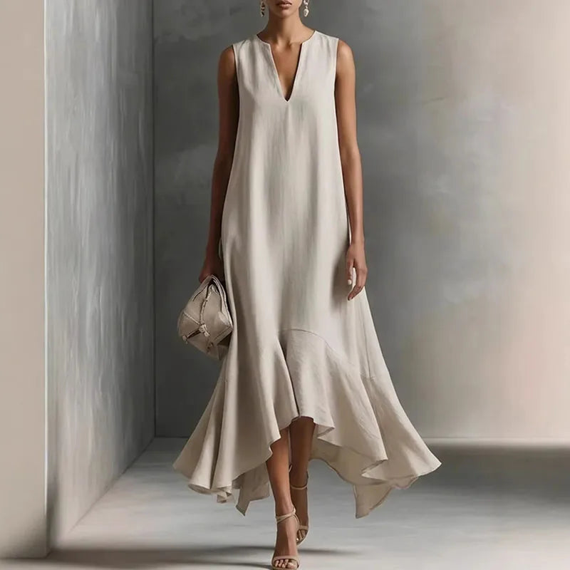 Andrea Sundress V-Neck Flowy Ruffle-Hem