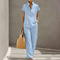 Belle Two-Piece Set Linen Button Wide-Leg