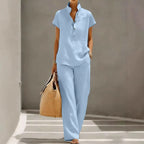 Belle Two-Piece Set Linen Button Wide-Leg