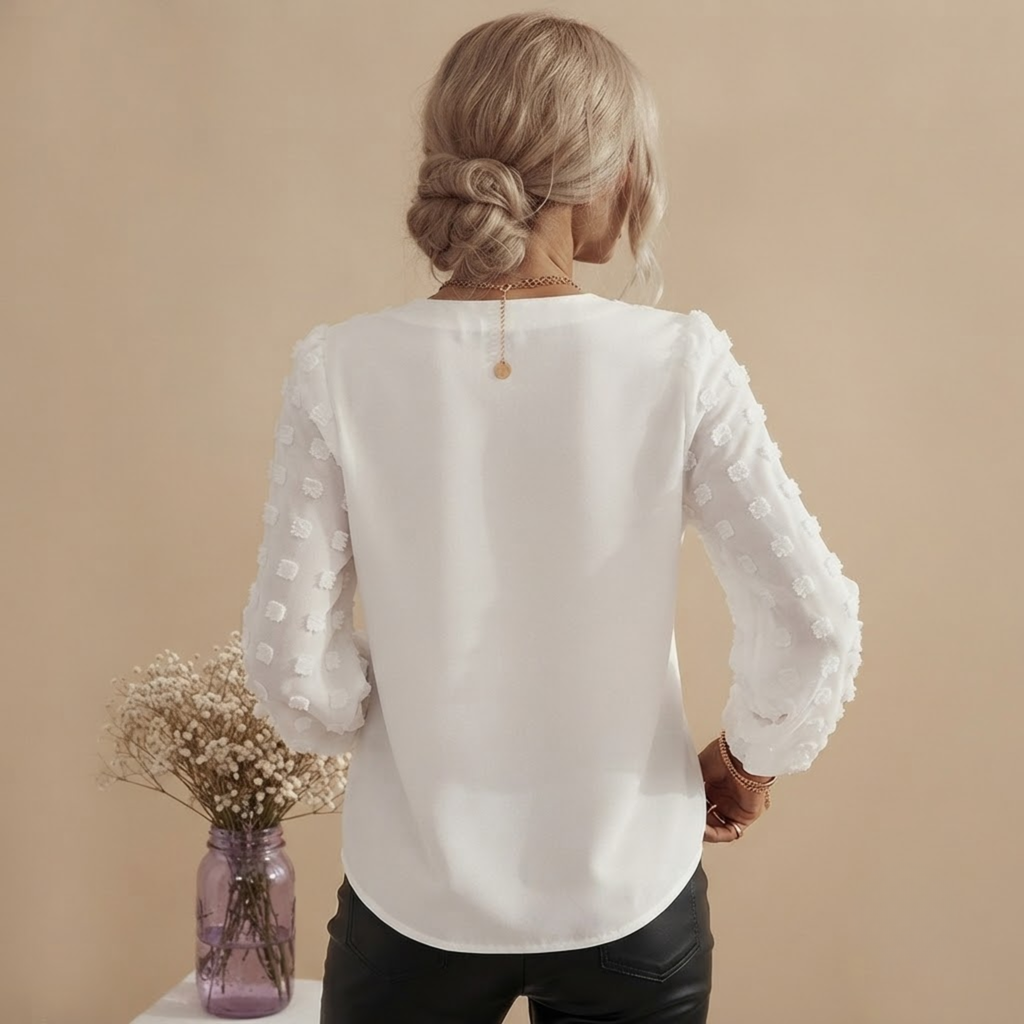 Sheer Sleeve Blouse White Back View