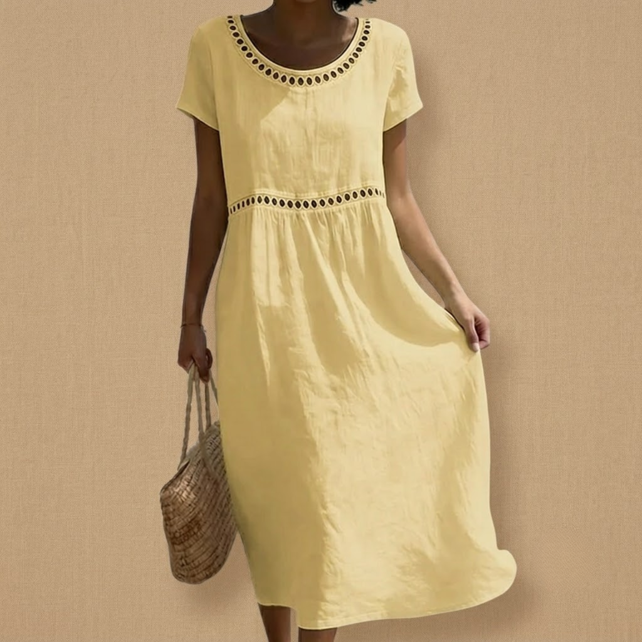 Summer Midi Dress Yellow Front View